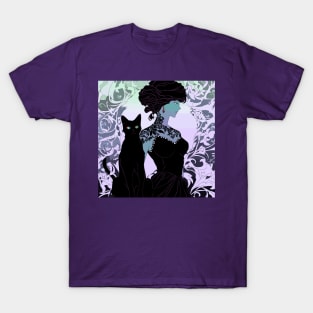 Woman and black cat (purple) T-Shirt